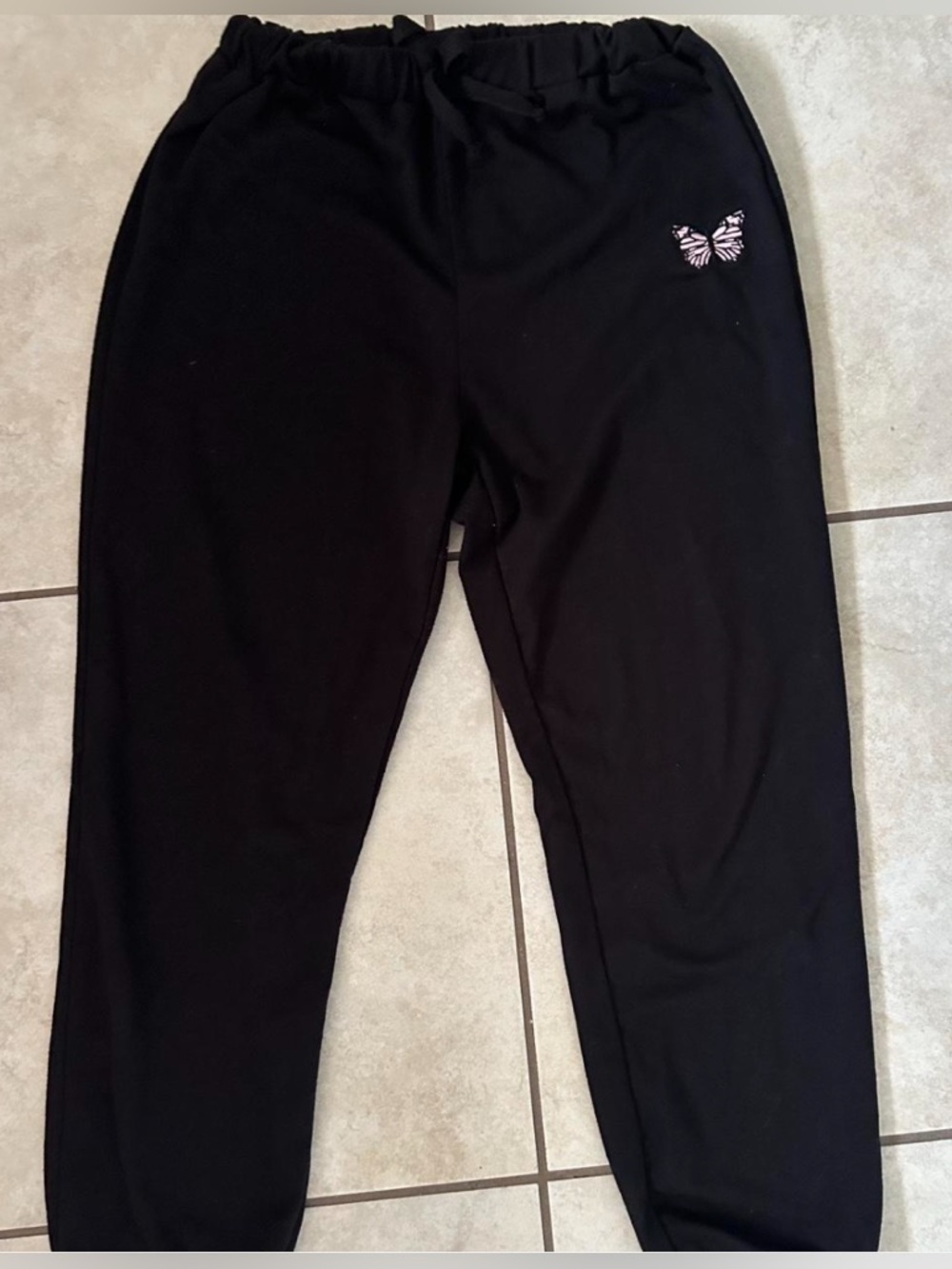 Kids Black Butterfly-Accent Sweatpants